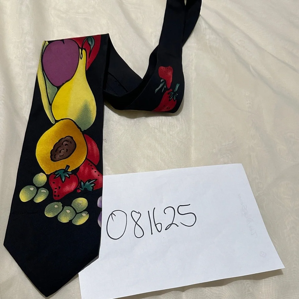 Fruit Patterned Tie in Black with Red, Yellow, Green & Purple
